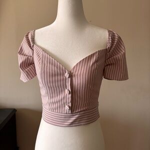Superdown Pink Flutter Sleeve Cropped Blouse